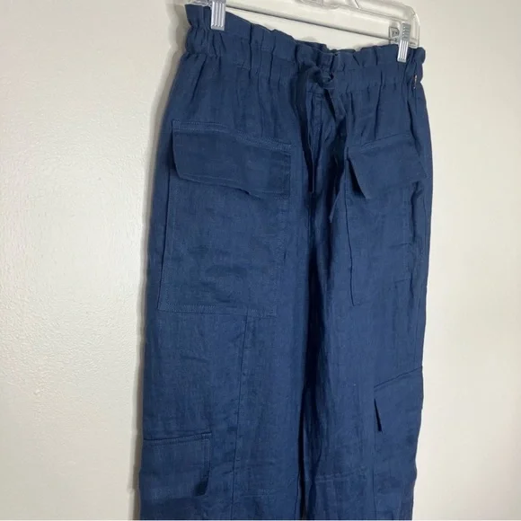 Magaschoni navy blue linen jogger style pants S - Picture 2 of 7